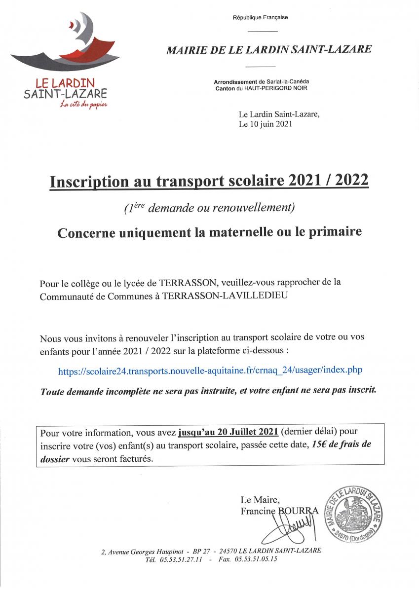 Transport scolaire Mairie du Lardin SaintLazare